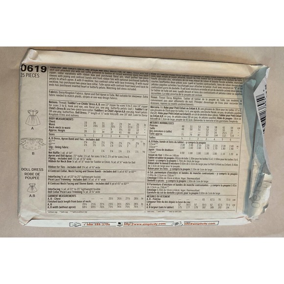 SIMPLICITY PATTERN 0619 DRESSES GIRLS SIZES 1/2 1 2 DOLL 18" UNCUT VINTAGE - Picture 4 of 5